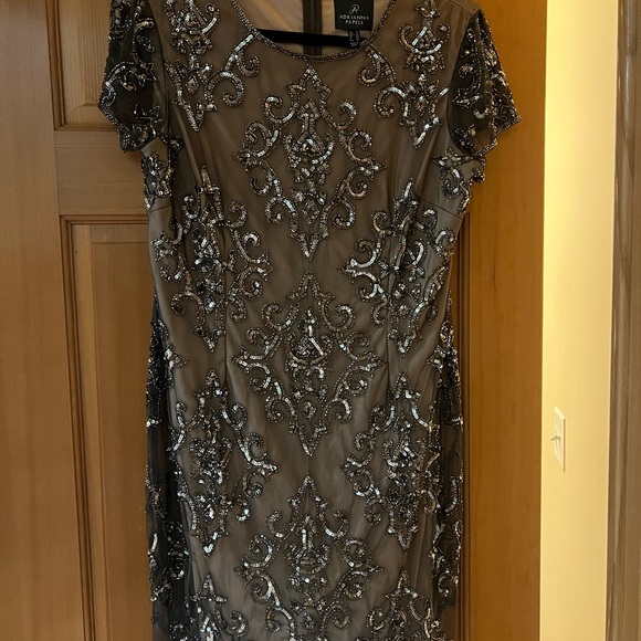 Adrianna Papell Gray Sequin Embellished Mini Dress - Picture 1 of 3